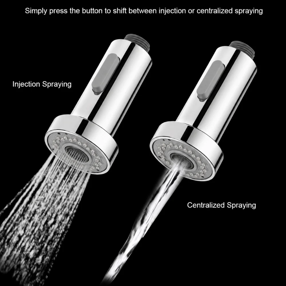 2 Function Modes Faucet Spray Head Anti-Splash Design Chrome Finish Pull Out Spray Head G 1/2 Inch Thread Male Thread Type