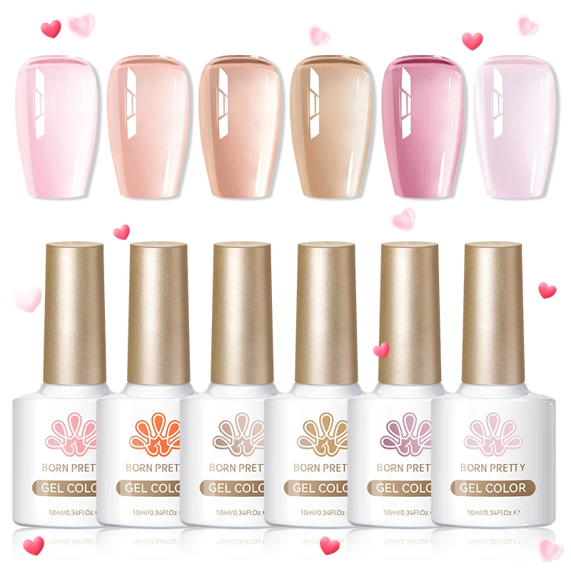 BORN PRETTY Set di 6 Smalti Gel da 10ml Rosa Trasparente Semi-Permanente Soak Off UV LED per Nail Art e Manicure