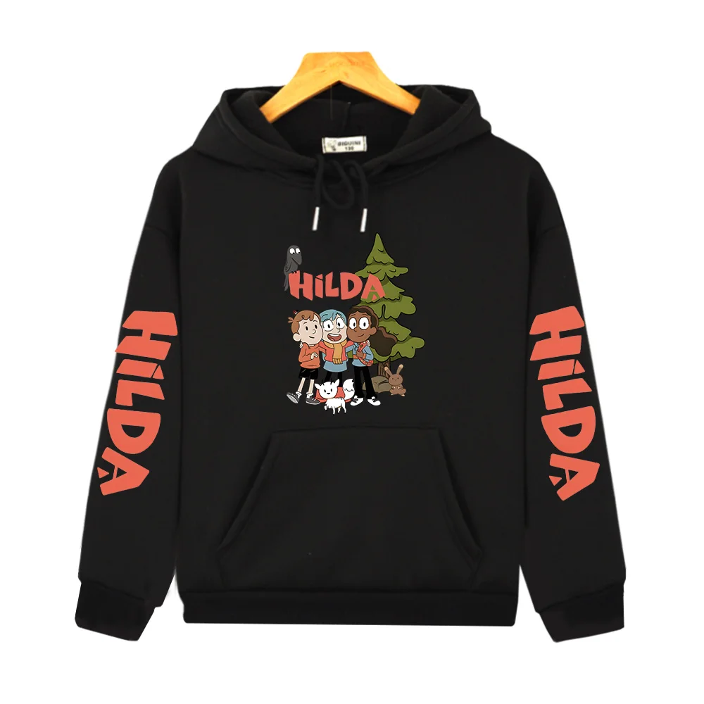 New Children's Cartoon Print Clothes Hilda and Friends Cartoon Fashion Pullover Comfortable Sweater Girl's Sports Casual Hoodies