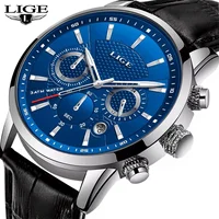 Relojes LIGE de negocios para hombre, reloj deportivo resistente al agua de lujo para hombre, cronógrafo de cuero genuino, reloj de pulsera de cuarzo para hombre, reloj Masculino