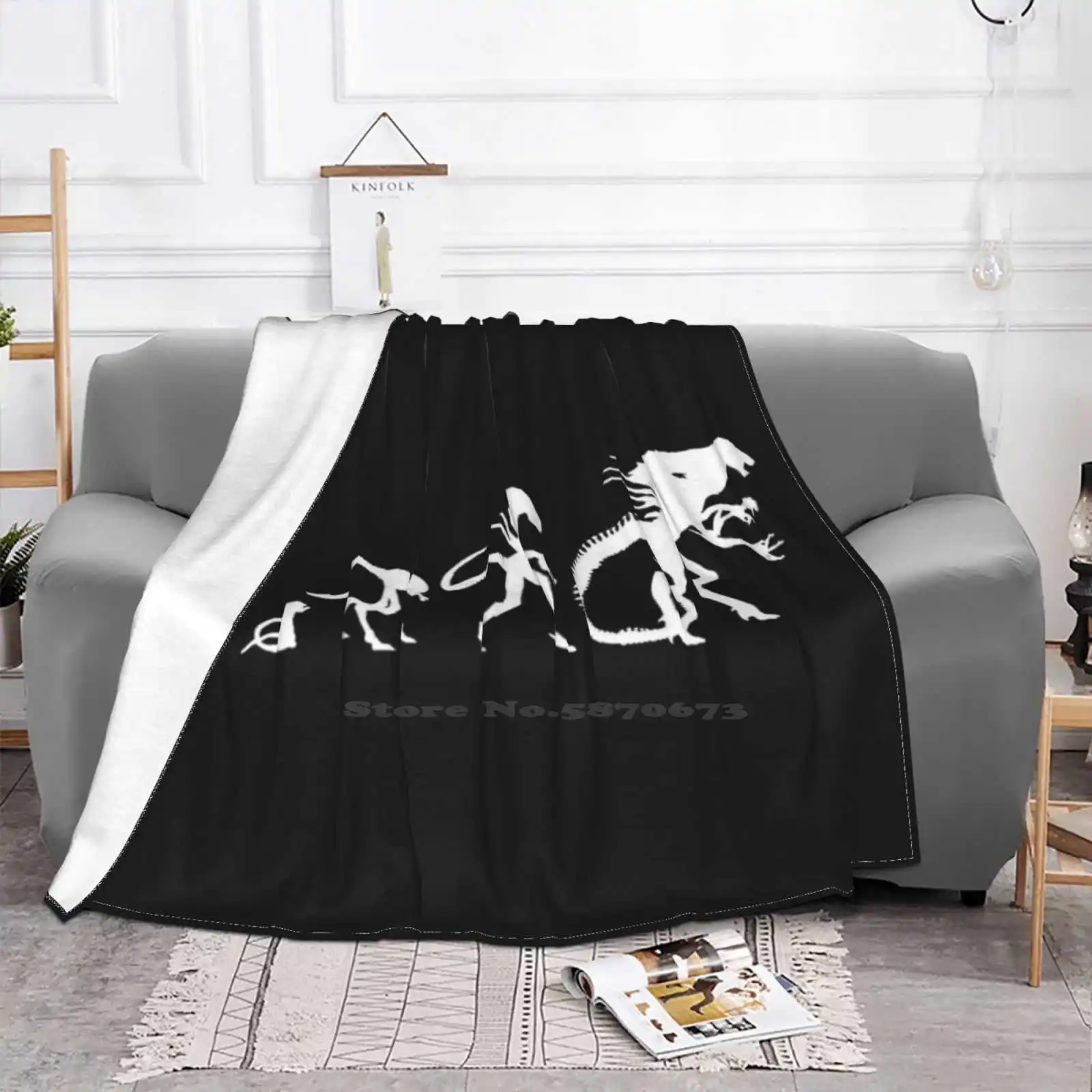 Evolution Of Xenomorph Hot Sale Printing High Qiality Warm Flannel Blanket Xenomorph Science Black White Digitalart Graphic