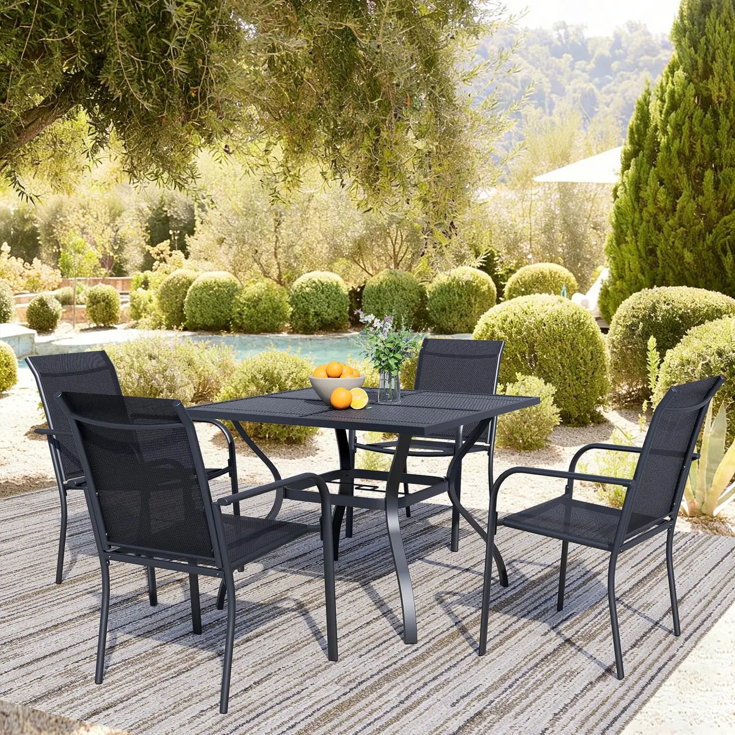 Outdoor Furniture Dining Set - 5-Piece Patio Dining Set, 4 Stackable