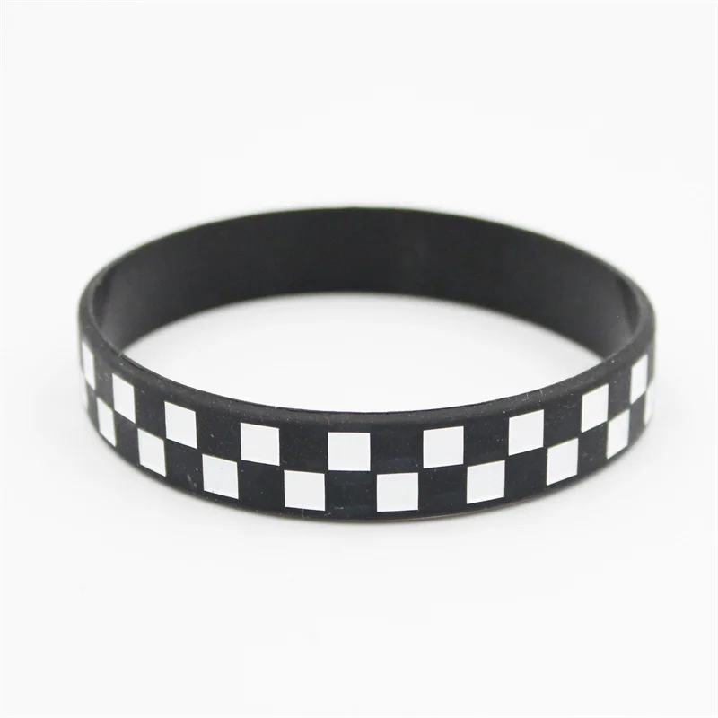 Plaid Checkered Silicone Bracelet Ink Filled Logo Bangle Adult Size