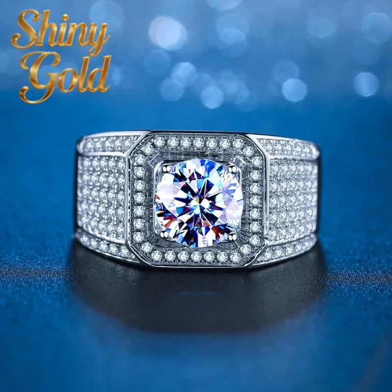 

Мужское кольцо ShinyGold PT950 Platinum Starry Sky с муассанитом 2 карата - высокочистое, прочное, с символикой Галактики, подарок, приносящий вечное благословение