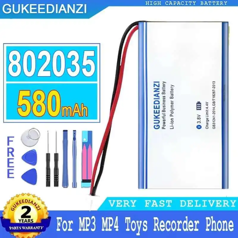 

Mp3 Mp4 Battery 802035 For MP3 MP4 Toys Recorder Phone Speaker Dvr Gps Navigation Lipo Cell 580Mah Lightweight