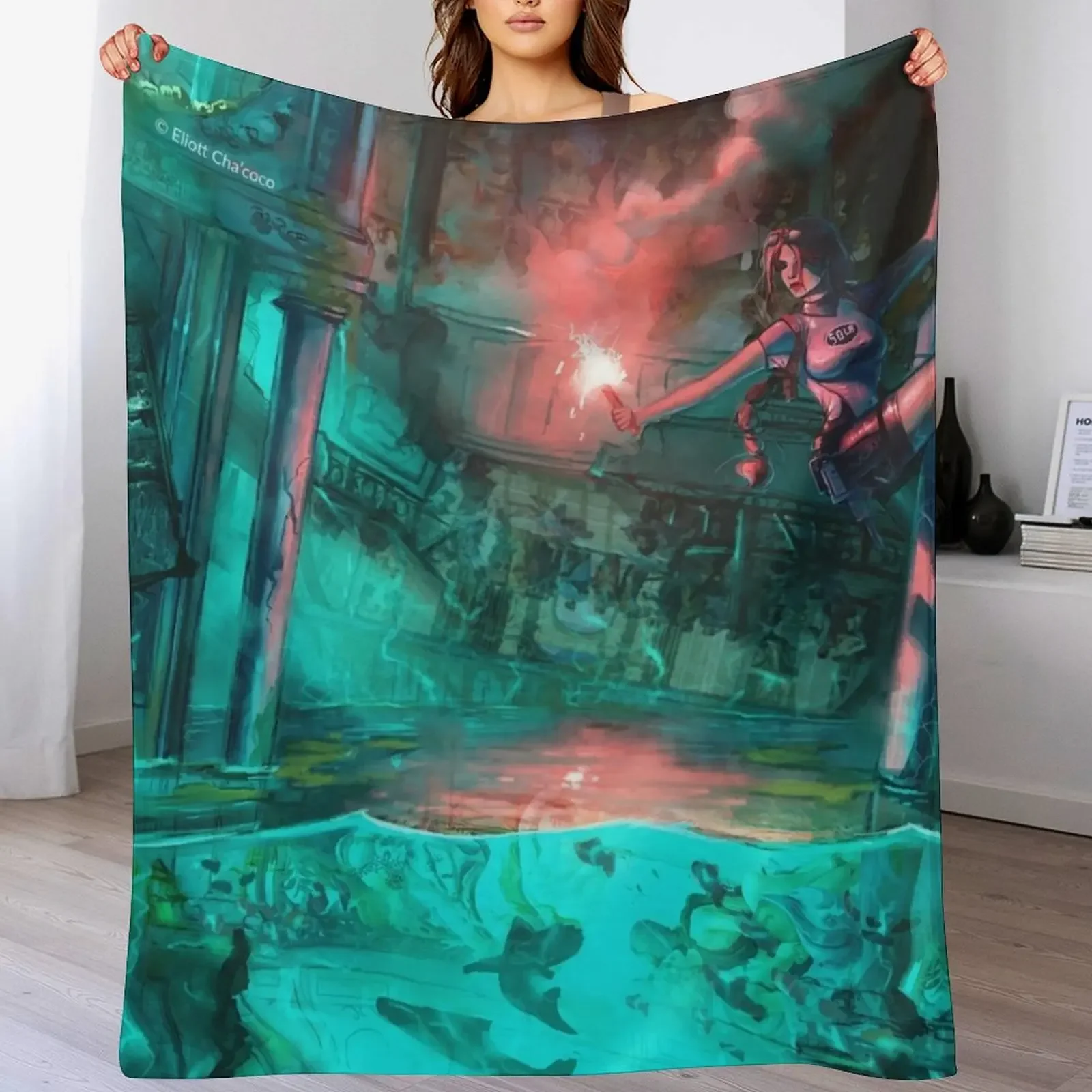 

Wreck of the Maria Doria - Tomb Raider 2 - Lara Croft Art by Eliott Cha'coco Throw Blanket Soft Plush Plaid Quilt Blankets