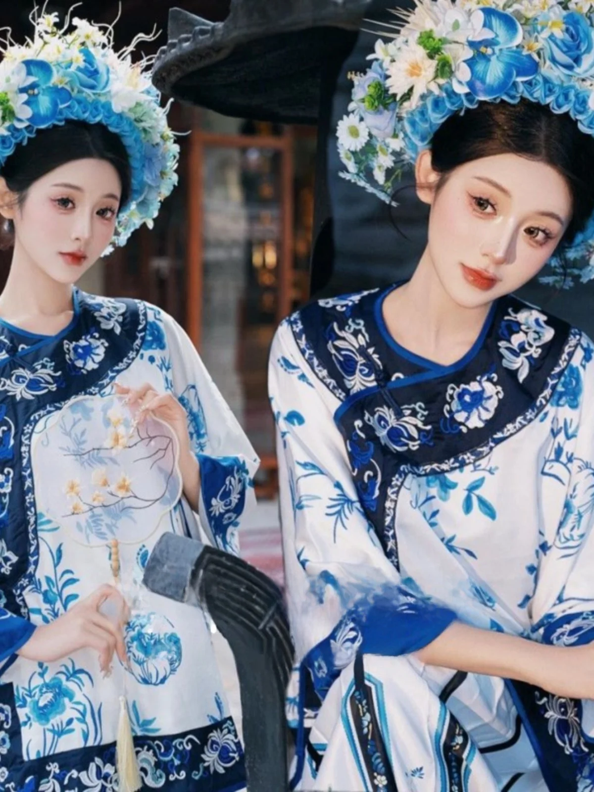 

New Qing Dynasty Hanfu Women's Clothing Floral Hairpin Art Photography Traditional Chinese Costume Travel Photography Studio ...