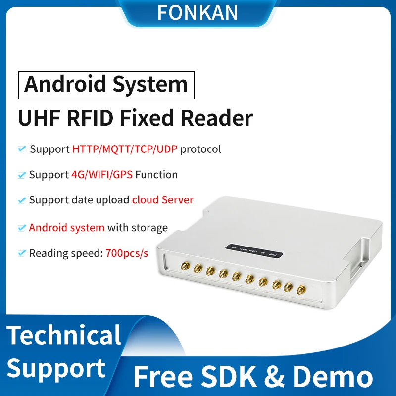 

UHF RFID 8 Port Industrial Control Reading MQTT RJ45 WIFI GPS 4G LAN Connect Long Range Android UHF RFID Reader