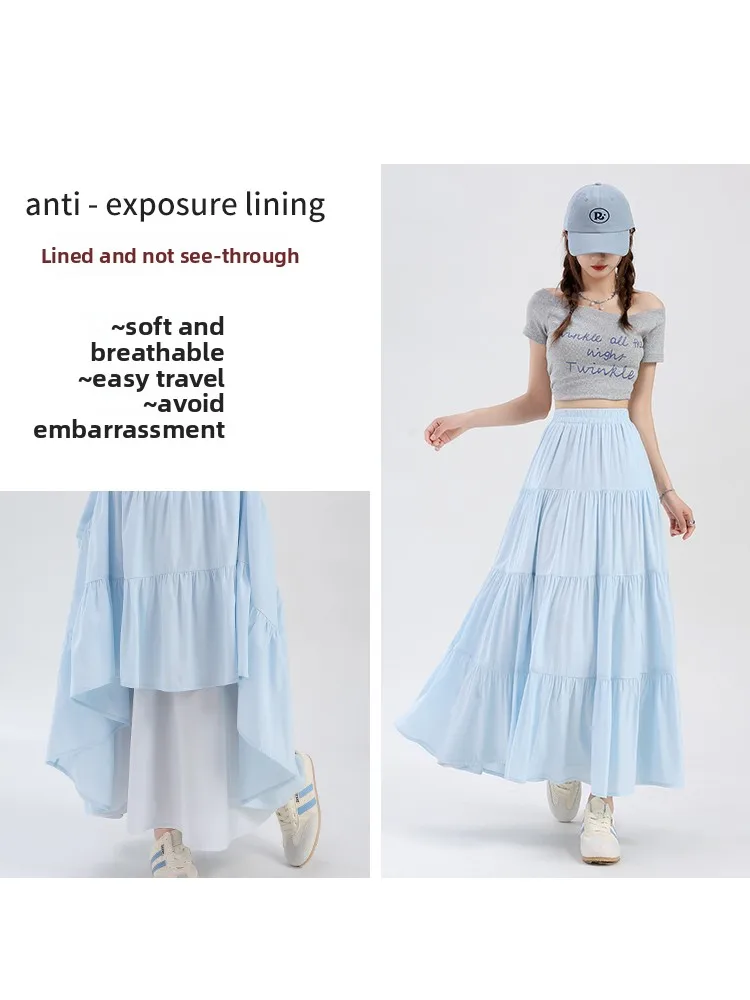 Falda f de cintura alta con empalme de encaje azul dulce, falda holgada con forma de pastel para mujer, novedad de verano, primavera, país Beau Commute Sle