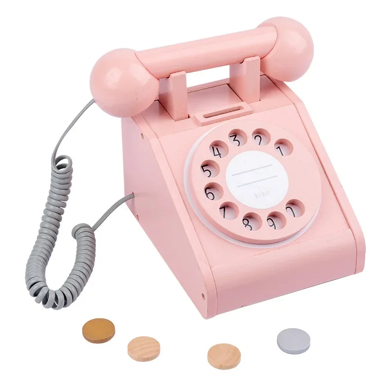

Wooden Simulation Retro Telephone Toy Kids Wood Simulation Phone Play House Toy Baby Early Educational Gifts Home Decoration
