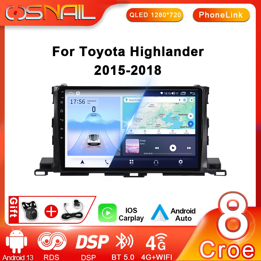 

COSNAIL Android 13 Carplay Multimedia Player For Toyota Highlander 3 XU50 2013 - 2018 Car Touch Screen Radio 2din GPS Navigation