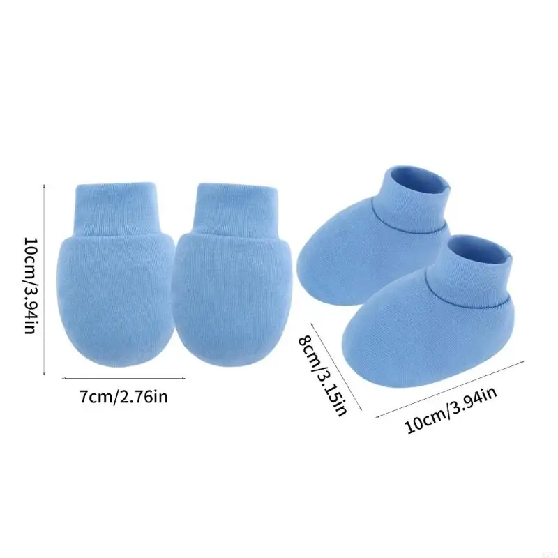 A5YC 1 ชุดผ้าฝ้ายทารกแรกเกิด Anti Scratch Mittens และ Booties ชุด Soft Breathable ถุงเท้าเด็กถุงมือสำหรับทารกผิวป้องกัน