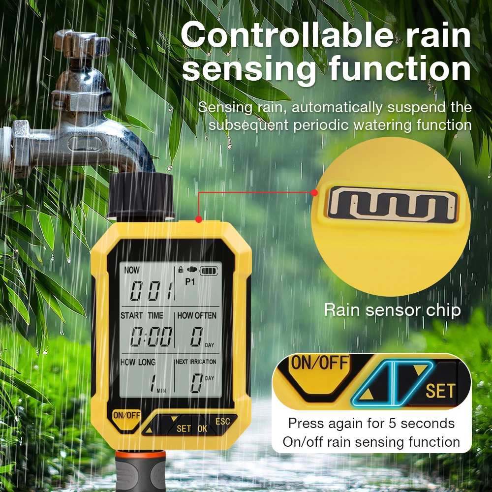 Large Screen Display Water Timer 1 Outlet Automatic Irrigation Watering Controller Progrmmable Timed Water Valve for Garden