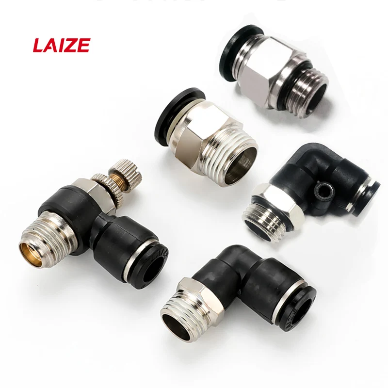 

LAIZE Pneumatic Fitting Tube Connector Air Coupling Pipe Hose Fitting Black Air Adaptors BSPT & G Threads With Gasket