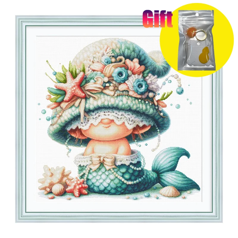 Spring Cross Stitch Kit Mermaid Dwarf 11CT 14CT Egyptian Cotton Aida Printed Canvas DIY Embroidery home wall decoration