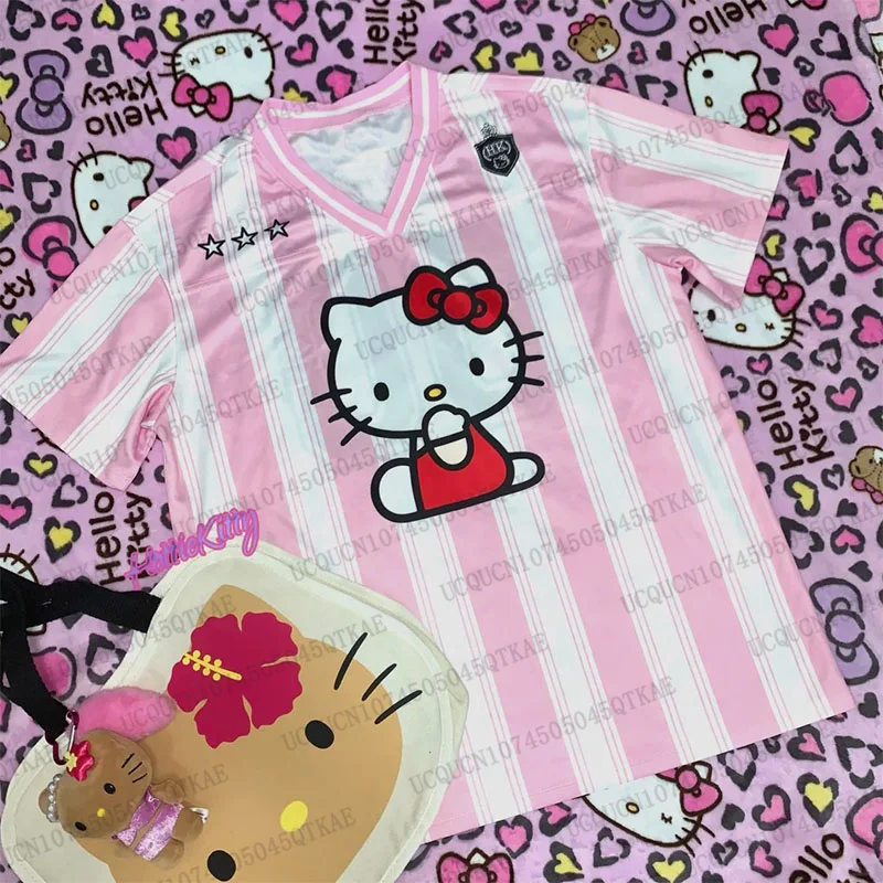 IP مرحبا كيتي الرياضة التي شيرت الكرتون ملابس رياضية النساء الرجال الخامس الرقبة فضفاضة عادية خفيفة الوزن تنفس الشارع الشهير تأثيري الملابس