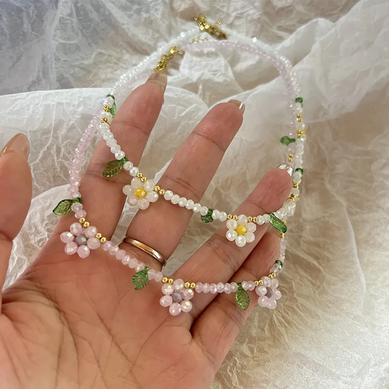 Kolorowe kwiaty stokrotek naszyjnik z koralików Choker ręcznie robiony urok Choker na obojczyk naszyjnik dla kobiet letnia plaża biżuteria Boho