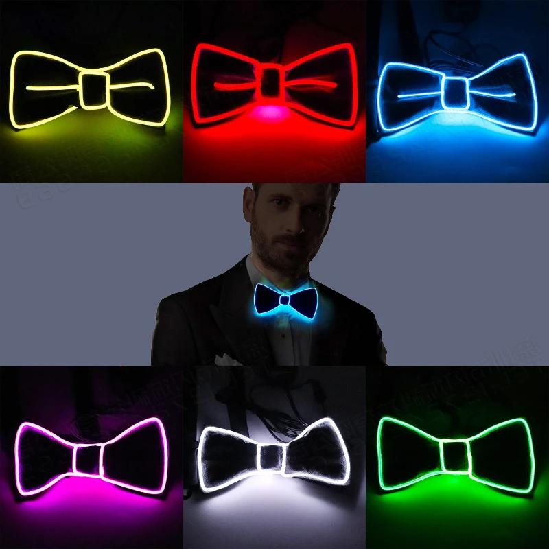 

Novelty LED Luminous Light Bow Tie Christmas Carnival Party Night Glowing Bowtie Masquerade Dress Up Stage Props Photobooth Tool