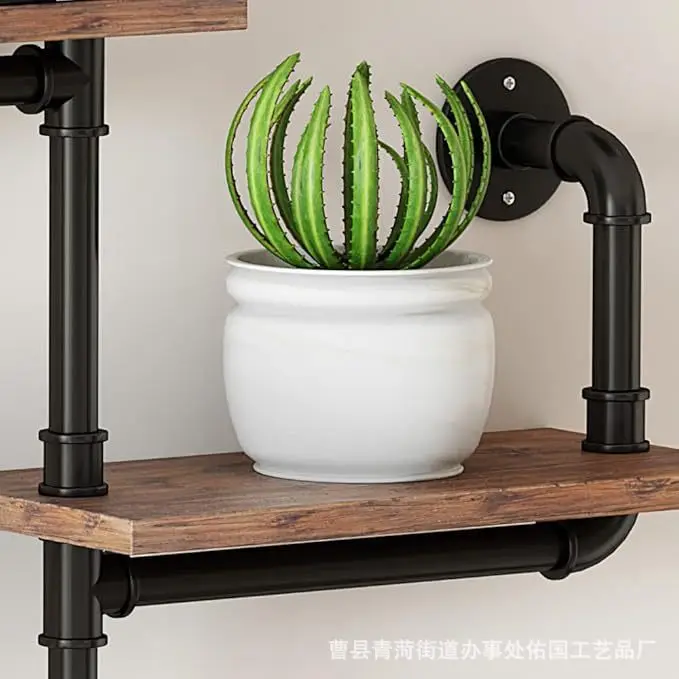 American water pipe wrought iron solid wood wall shelves can be freely combined with one-line partition storage fr