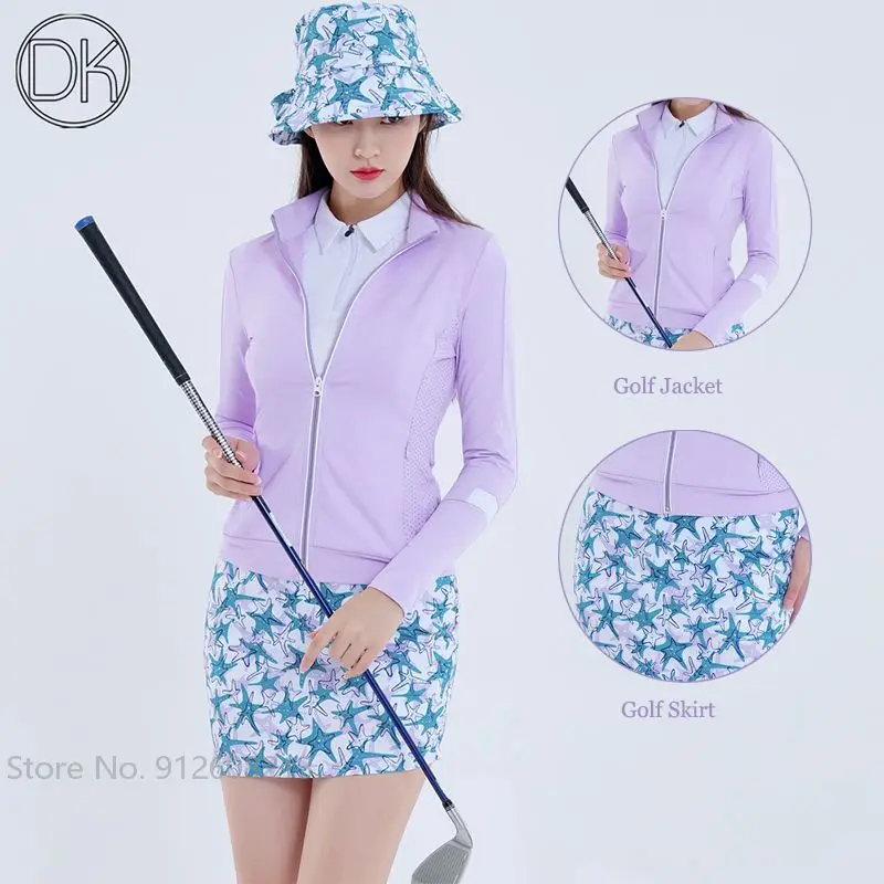 

DK Women Golf Coats Windproof Warm Golf Jacket Ladies Anti-exposure Printed Pencil Skirt Slim A-lined Skort Autumn Winter S-XXL