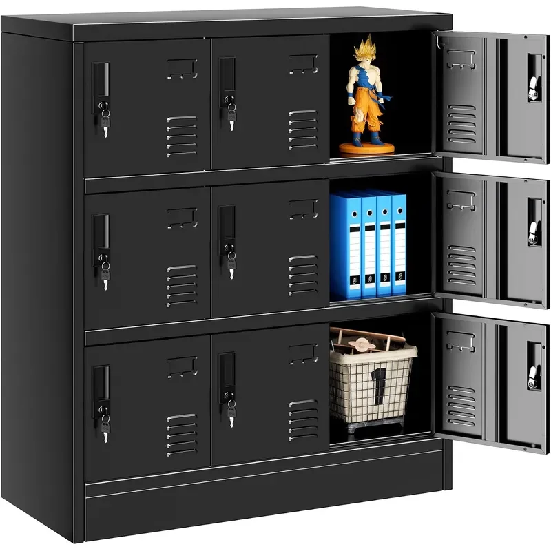 9 Door Metal Lockers for Employees Black Lockable Steel Locker with Lock and Card Slot for Office Gym School Home Garage