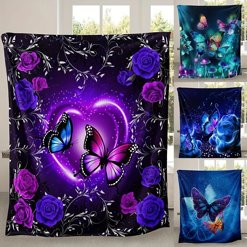 

[Плояло «Бабочка мечты» 1] Мягкое теплое фланелевое одеяло с цветочным принтом «Метелик мечты» 1 | Многоцелевое всесезонное подарочное одеяло для