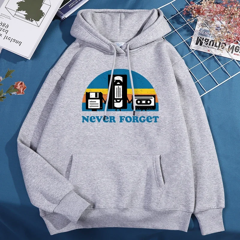 Never Forget The Old Radio Print Hoodie Men Women Creativity Fleece Streetwear Pattern O-Neck Streetwear Casual Loose Hoody Male