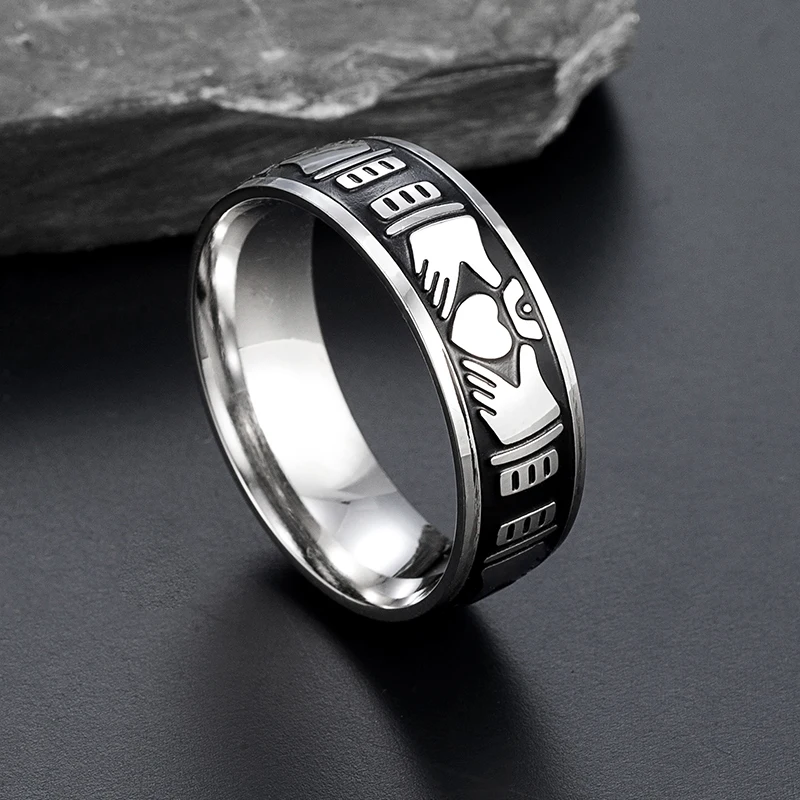 Unisex Handheld Heart Stainless Steel Ring,Punk Gothic Casting Jewelry,Unique Finger Korean board Ring for Men Women Trend Gifts
