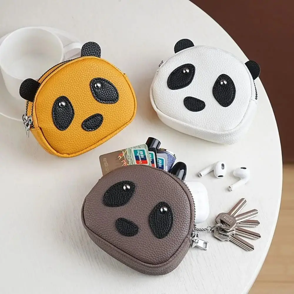 

Portable Double Layer Creative Panda Wallet Mini Clutch Zipper Coin Purse Solid Color Earphone Pouch Small Item Bag Travel