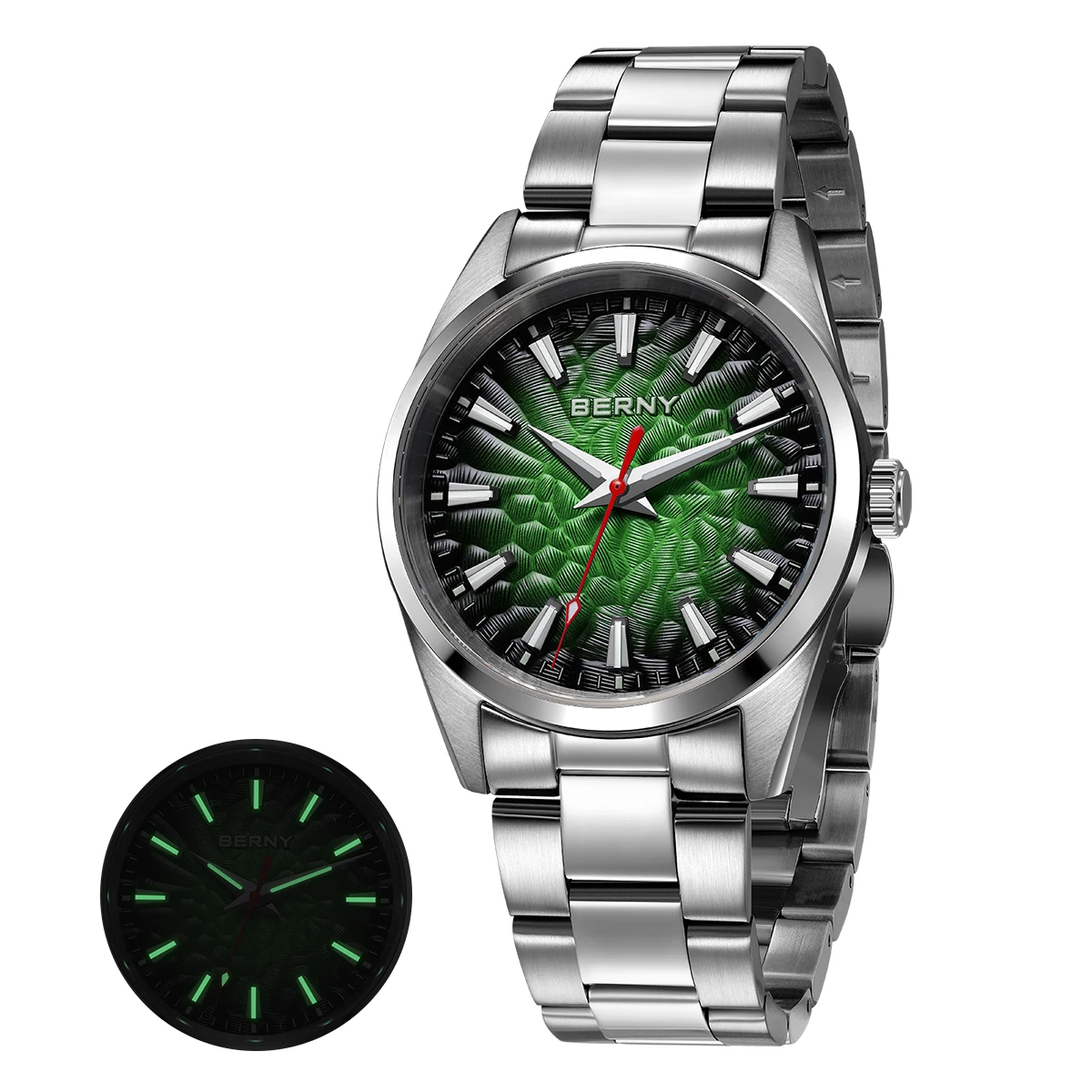 BERNY Watches for Men Luminous Sapphire Quartz Men's Watch Fashion Casual 10ATM Full Stainless Steel Dress Business Wristwatch