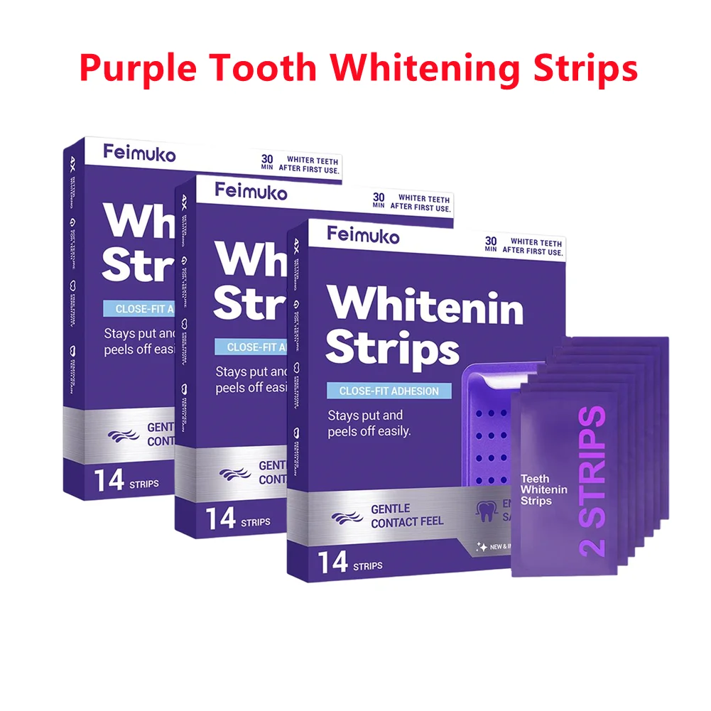14/28pcs Purple Teeth Whitening Strips – Remove Stains Instant Color Corrector Yellow Teeth Oral Hygiene Care Teeth Treatment