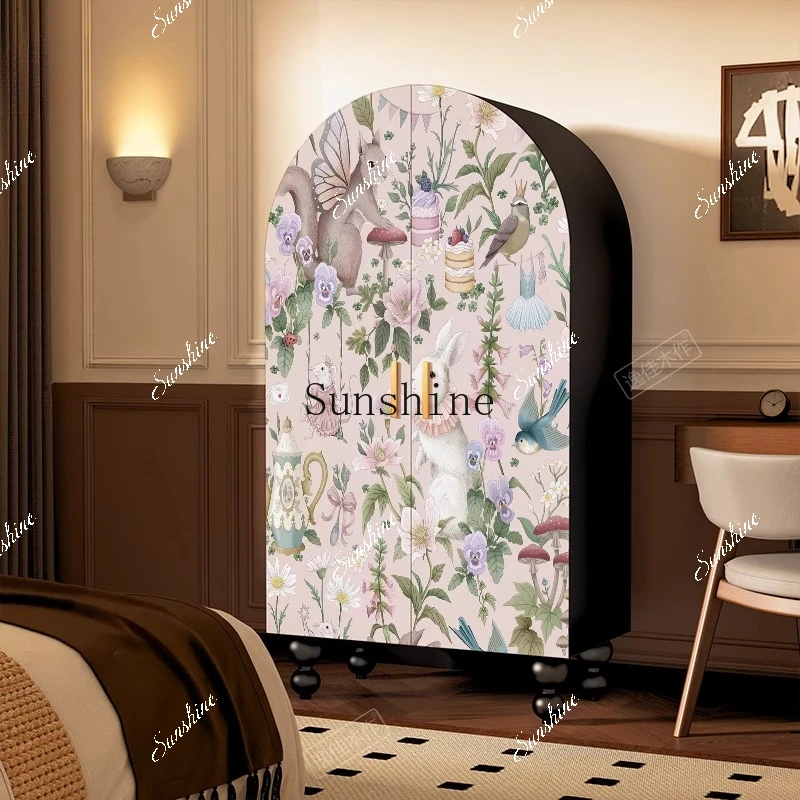 

French cream style simple solid wood wardrobe living room door locker FT