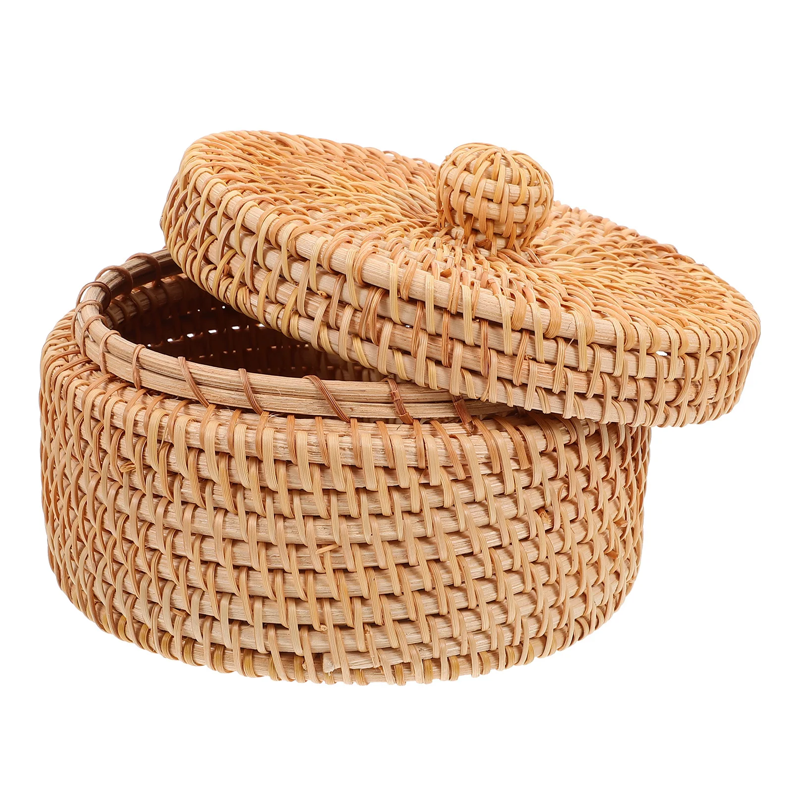 

Lidded Rattan Box Round Multi-Purpose Desktop Organizer for Small Items Storage Container Rattan Organizer Box