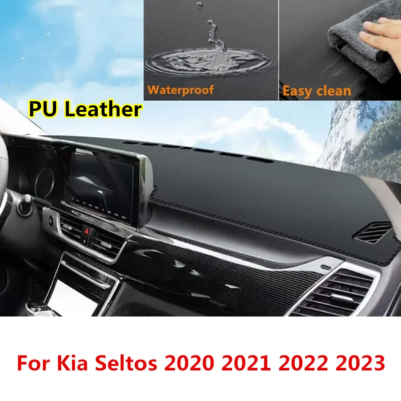 PU Leather LHD Dashboard Cover Dash Pretector Anti-Slip Mat Trim Dashmat Carpet For Kia Seltos 2020 2021 2022 2023