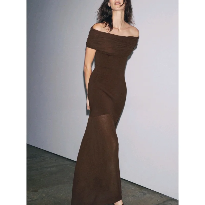 여름 신상 여성 니트 원피스 어깨 노출 원숄더 캐주얼 스타일 X자형 폴리에스터 섬유 민소매 레저용