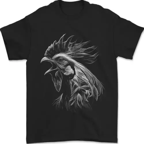 A Monochrome Rooster Farmer Farming Mens T-Shirt 100% Cotton