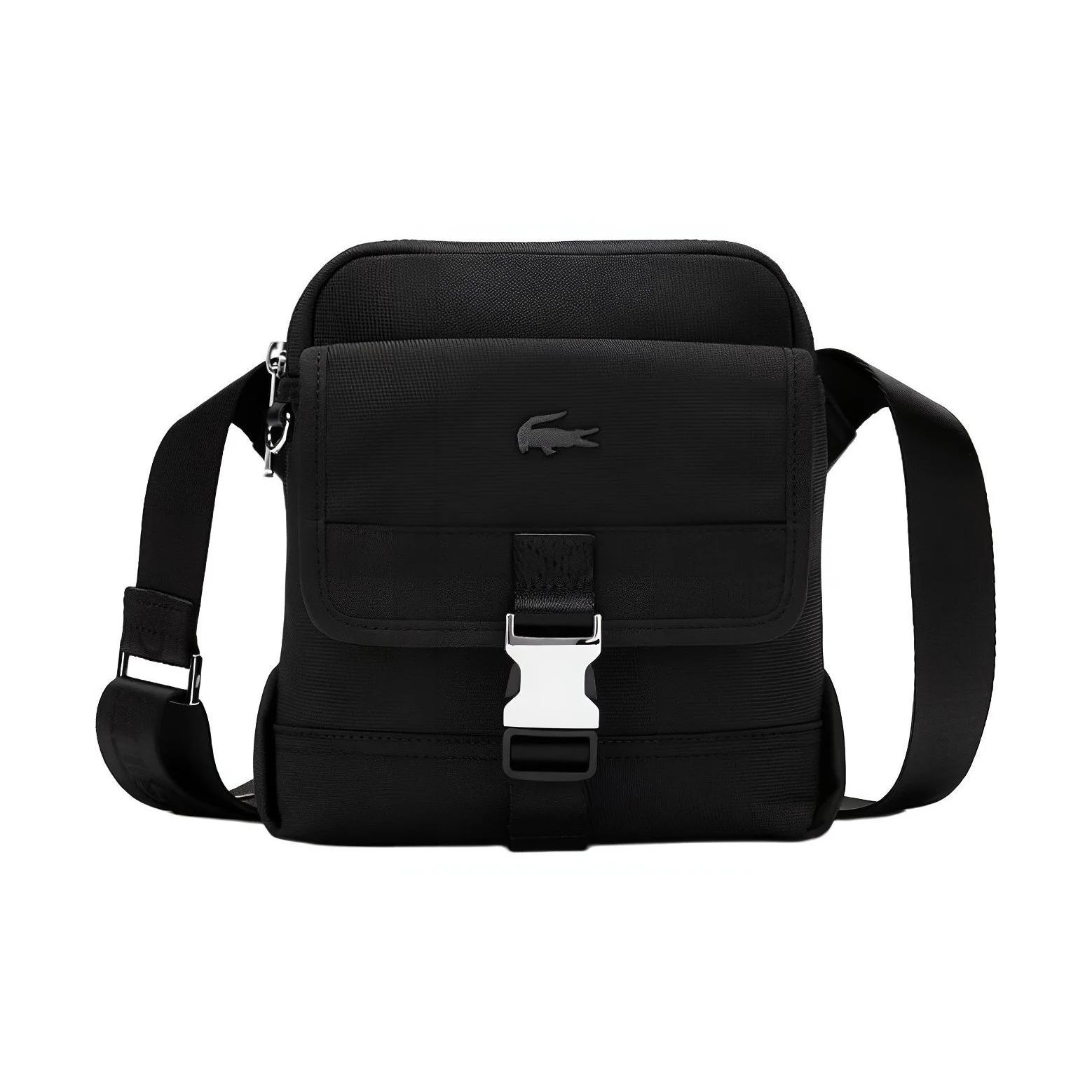 Bolsa transversal de tecido LACOSTE, bolsa de ombro masculina regular preta