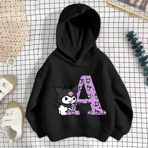Sanrio Kuromi sweat à capuche pour enfants lettre mignonne A-Z Y2K mode sweat mince en peluche filles vêtements dessin animé enfants vêtements pull