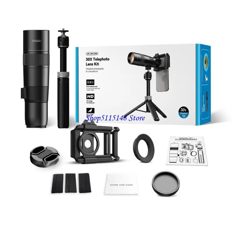 F3MA Photography Lens 36X Telephoto Lens with Tripod for Most Smartphones Picture Video Taking Telephoto Phone Lens