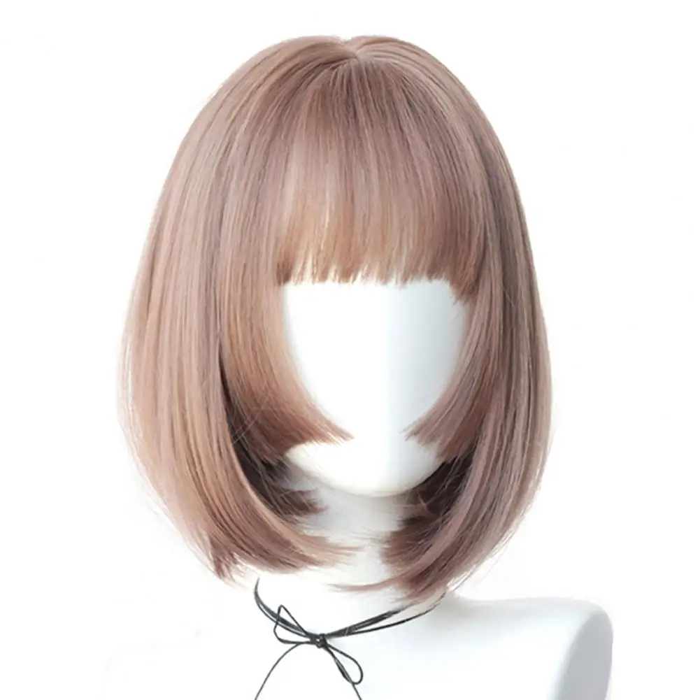 

Women Wig No Perm Comfortable to Wear Fluffy Smooth Realistic Natural Pink Princess Cutting Short Wig with Air Bangs Ladies Use