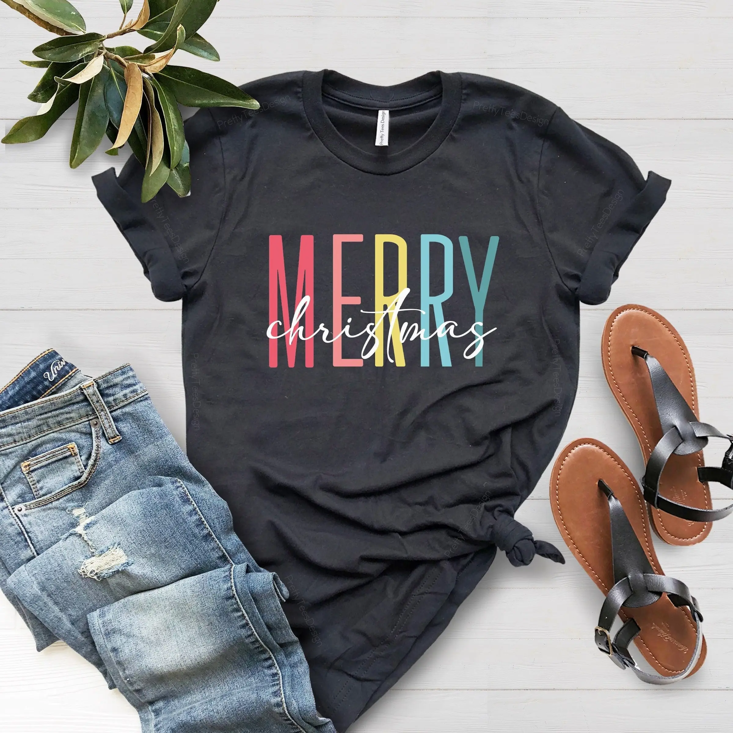 Bella Canvas 3001 Merry Christmas T Shirt Holiday Women And Bright Party