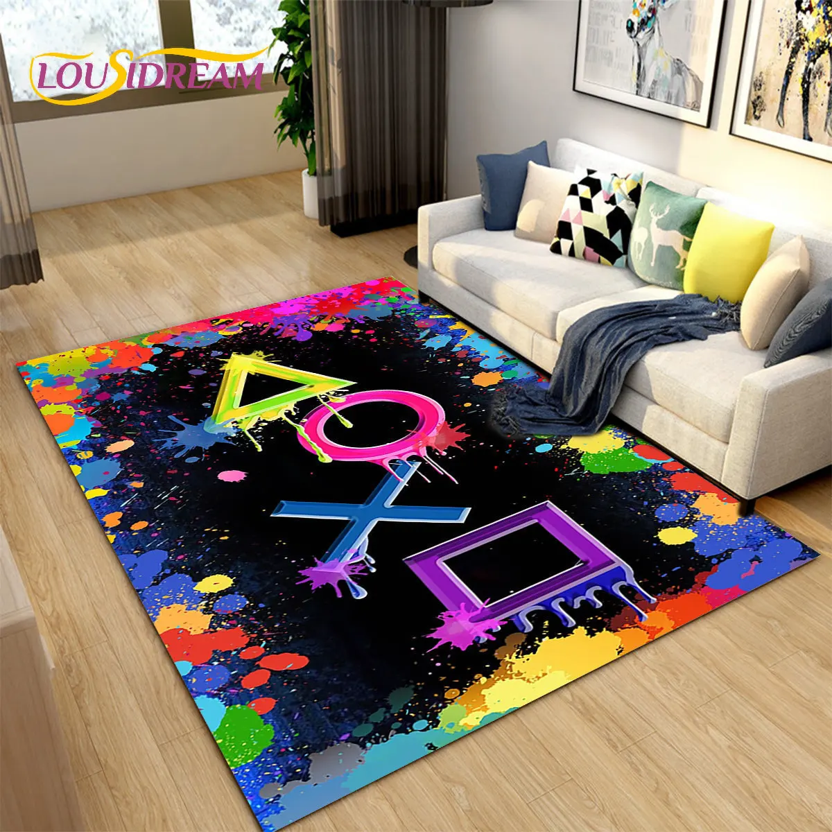 Cartoon Gamer Game Controller Area Rug Large,Carpets Rug for Living Bedroom Sofa Doormat Decoration,Kids Play Non-slip Floor Mat