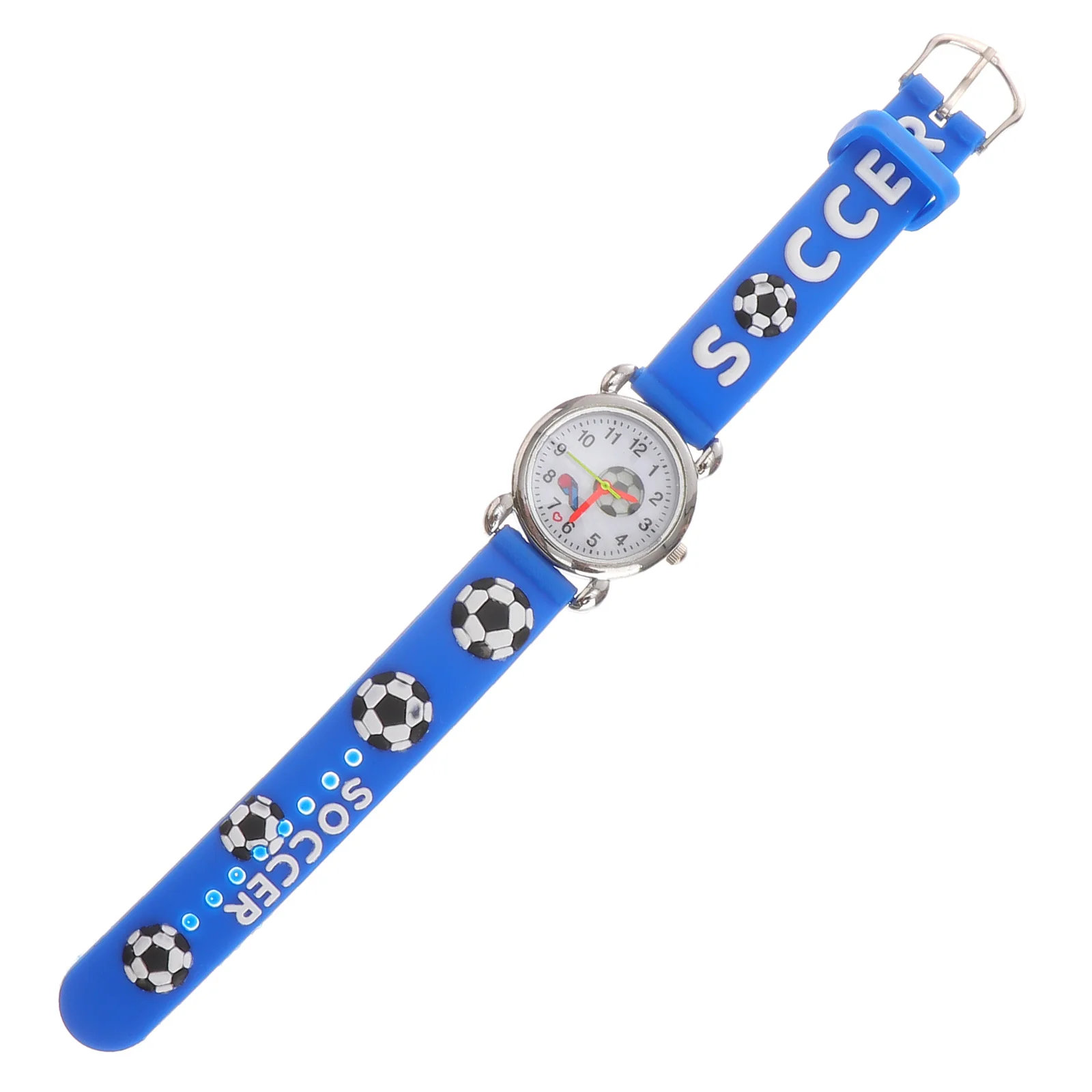 Reloj de fútbol azul creativo dibujos animados 3D silbato patrón correa de goma reloj de pulsera regalo duradero cómodo