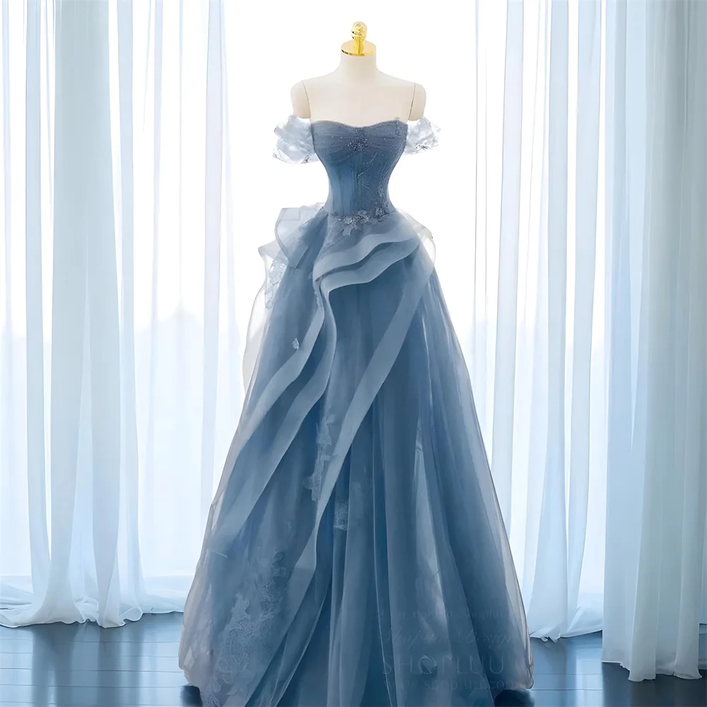 Mila Gauze Embroidery Prom Dresses Off the Shoulder Pleats Customized Formal Evening A-Line Floor-Length vestidos de fiesta 2025