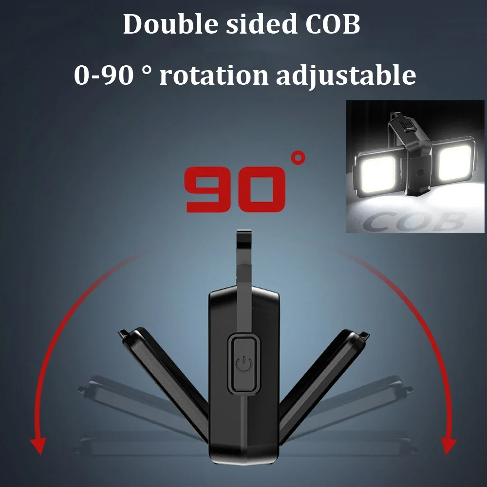 Small COB Work Light LED Flashlight Pocket Outdoor Foldable Side 2 COBs Camping Hiking Lamp USB Charging Camping Lantern