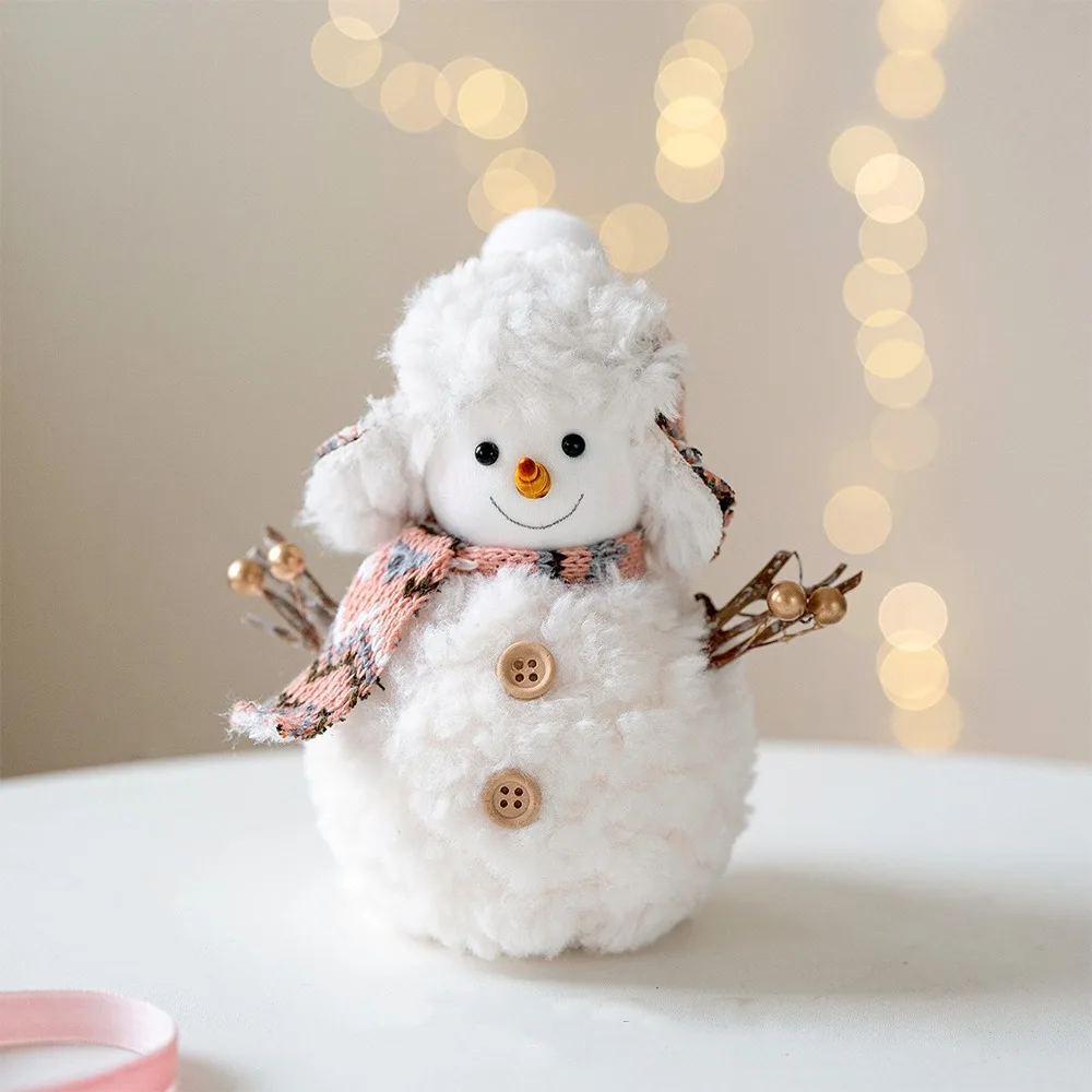 

Cute Cartoon Christmas Snowman Ornaments Knitted Soft Plush Snowman Doll Round Hat Simulation Xmas Decoration Christmas Table