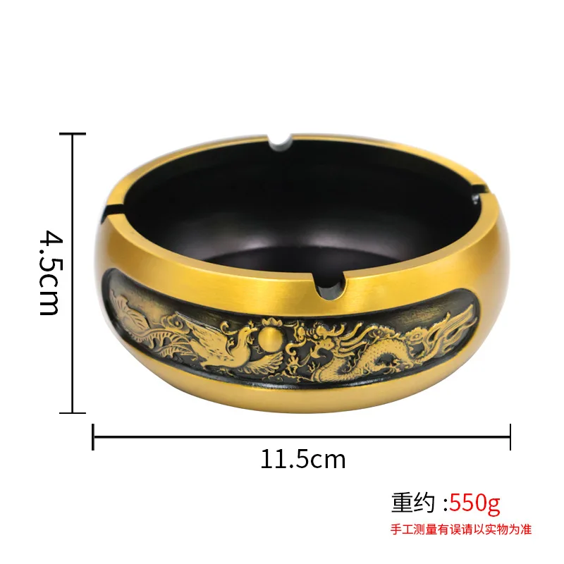 Brass Dragon and Phoenix Ashtray, New Chinese Style, Large, Light Luxury, High-end, for Home Living Room and Office, Anti-Fly-As