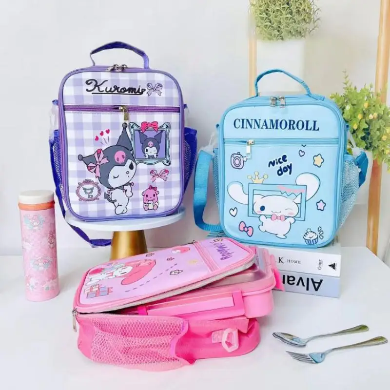 

New Kawaii Sanrio Hello Kitty Lunch Box Bag My Melody Cinnamoroll Pochacco Large Capacity Student Cartoon Kuromi Bento Bag Gift