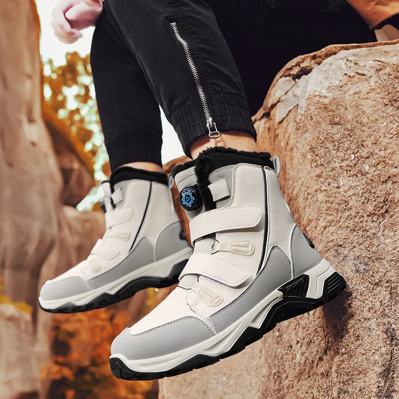 

Winter Men's High Top Couple Snow Boots Plush Warm Large Size 46 Waterproof Anti Slip Platform Comfortable Men's Shoes