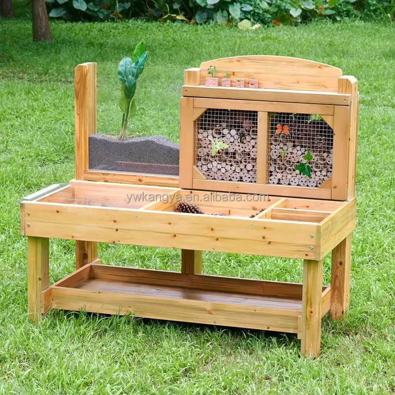 for KANGYA SS29 Kids Nature Exploration Wooden Insect Observation Table With Plant Area For Preschool And Outdoor Activities